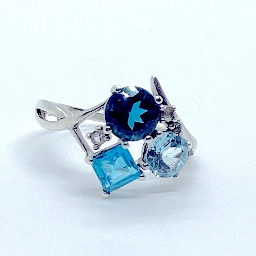 Vtg Sterling Topaz & Diamond Gemstone Cluster 925 Silver Ring | Sz 8.25 - Picture 1 of 16